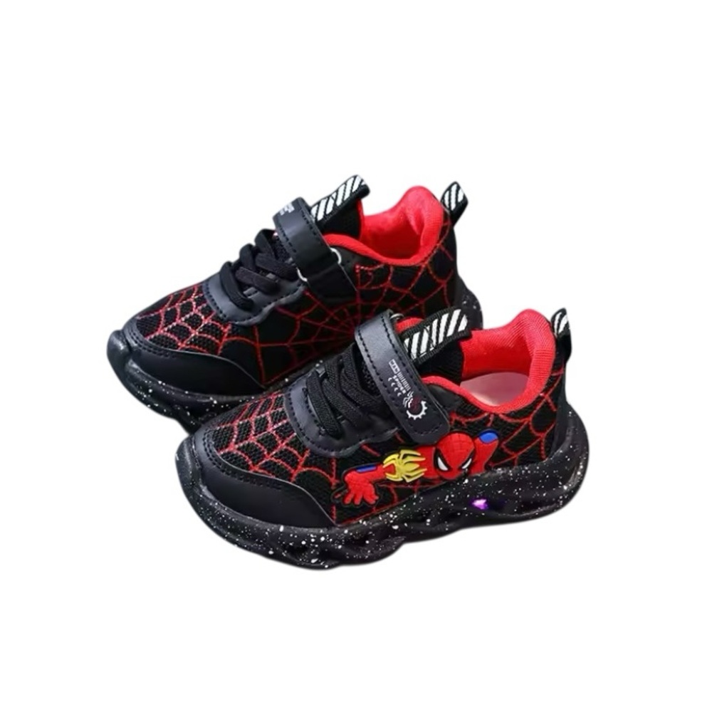 Boys Spiderman Mesh LED Light Up, Breathable Sport Shoes, Disney. BLACK - Picture 2 of 6